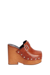 Sabots à plateforme en cuir - Cognac