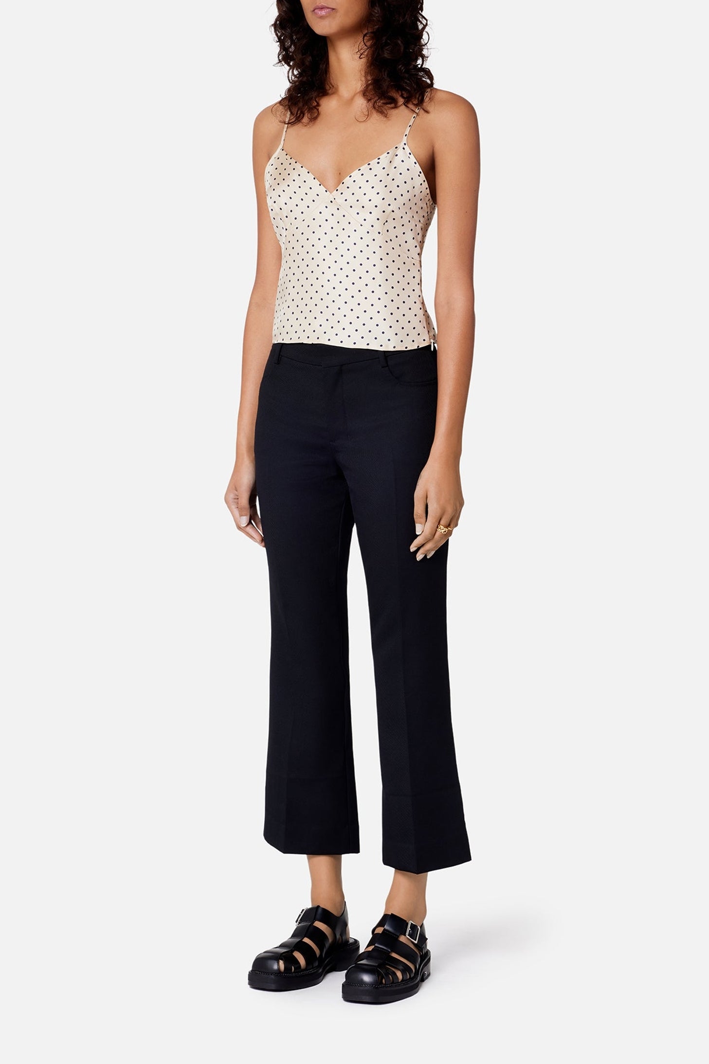 Polka dot tank top with thin silk straps - Vanilla & Nautic Blue