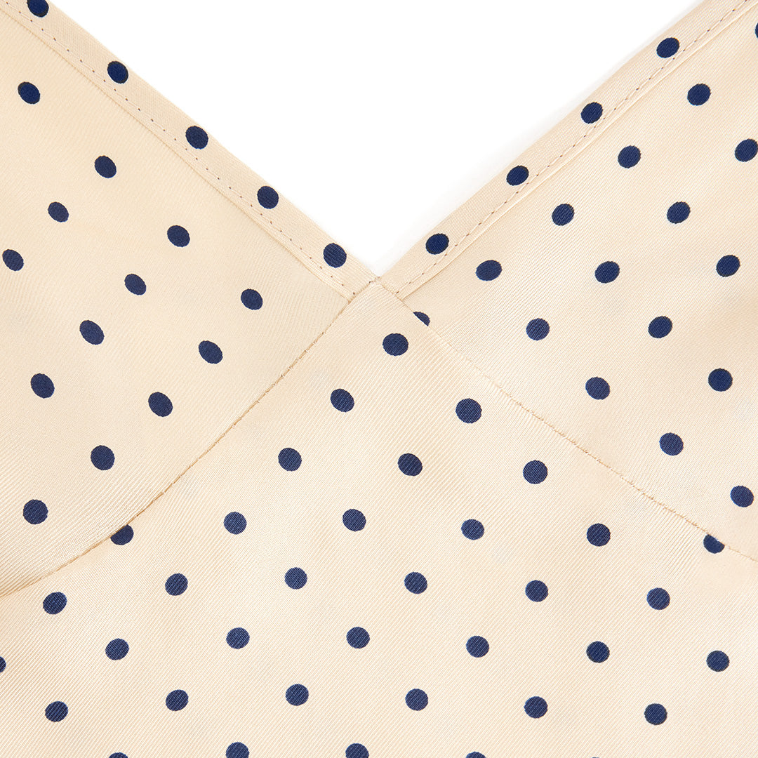 Polka dot tank top with thin silk straps - Vanilla & Nautic Blue