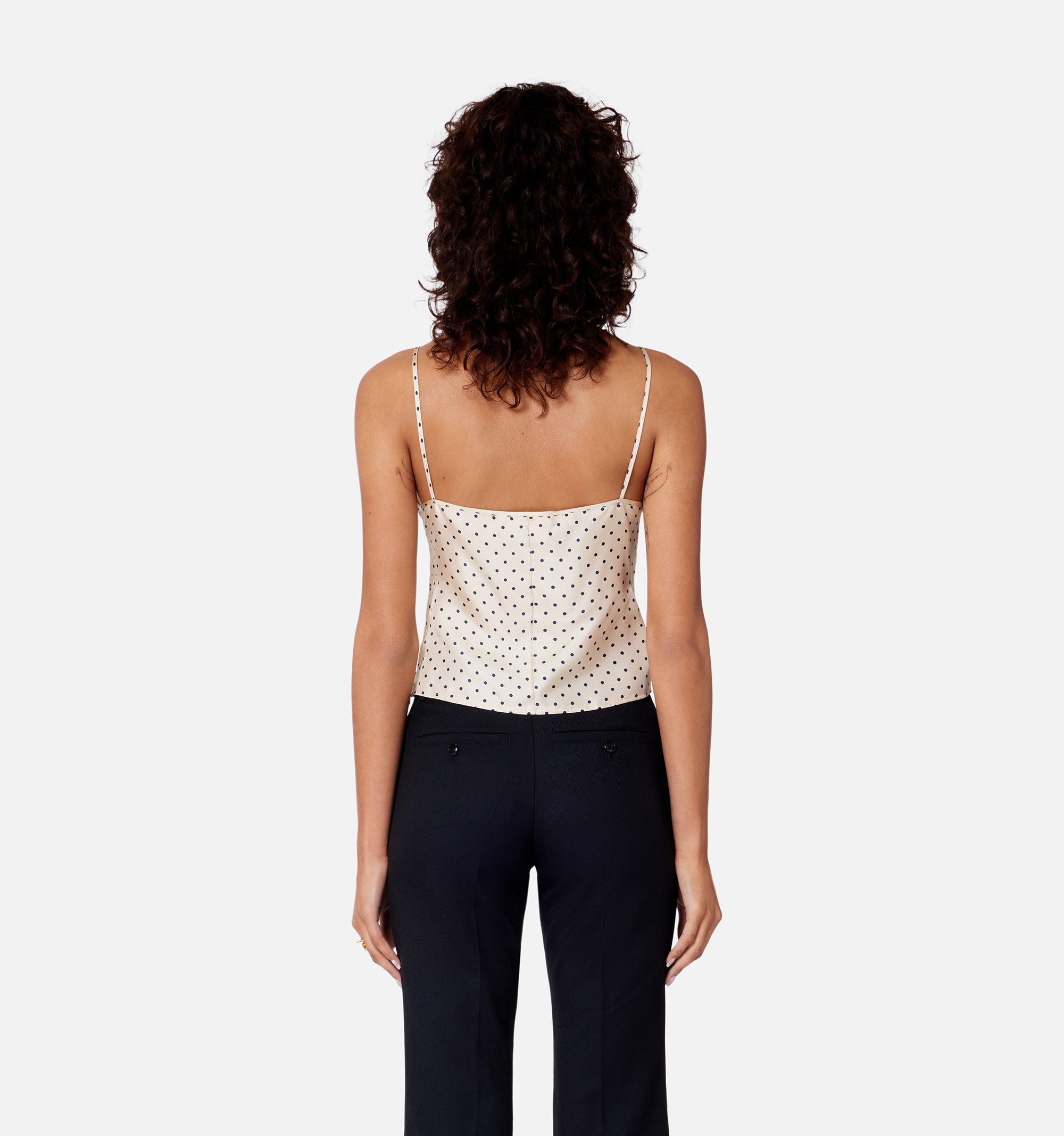 Polka dot tank top with thin silk straps - Vanilla & Nautic Blue