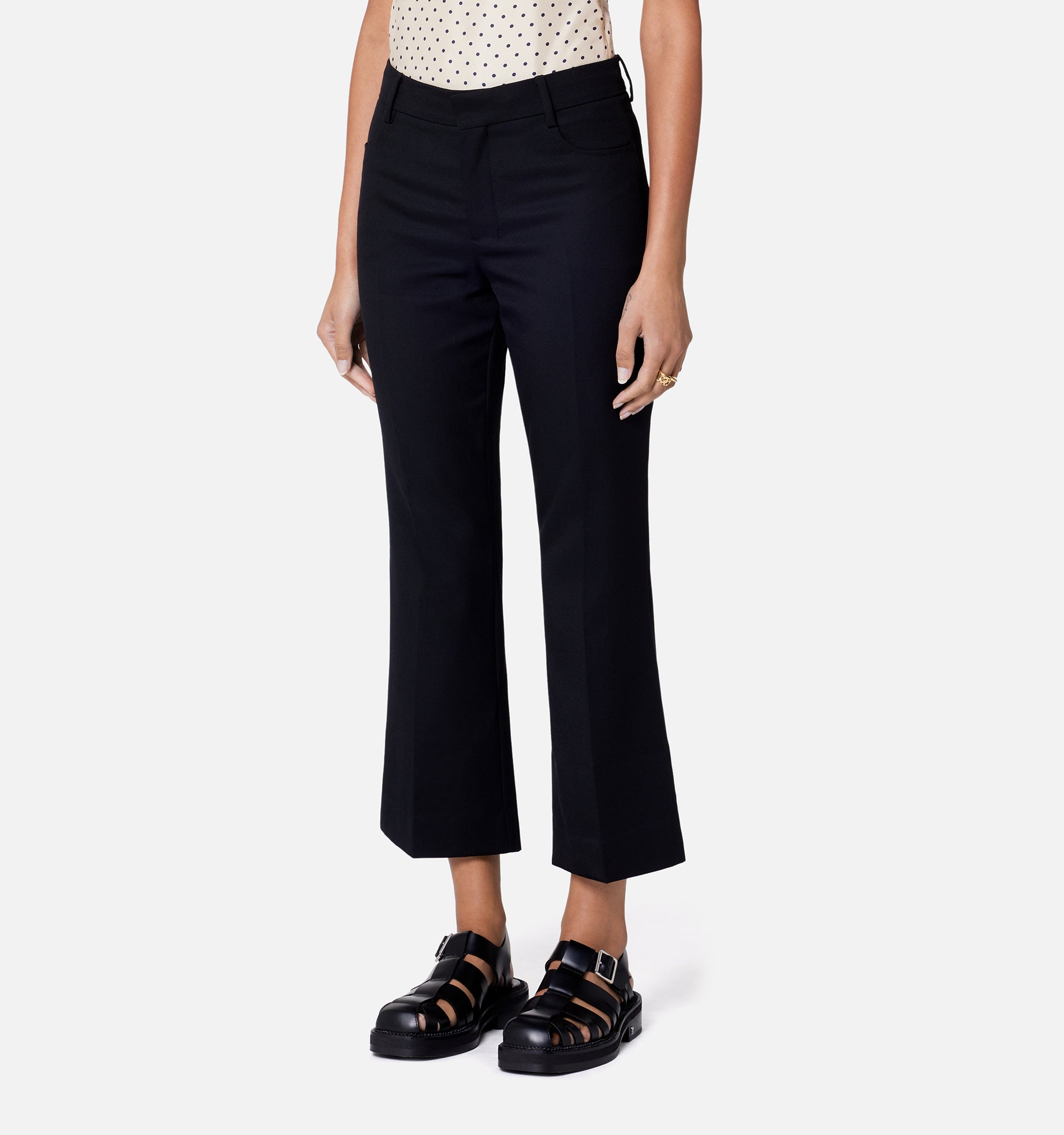Pantalon evasé en laine mélangée - Black
