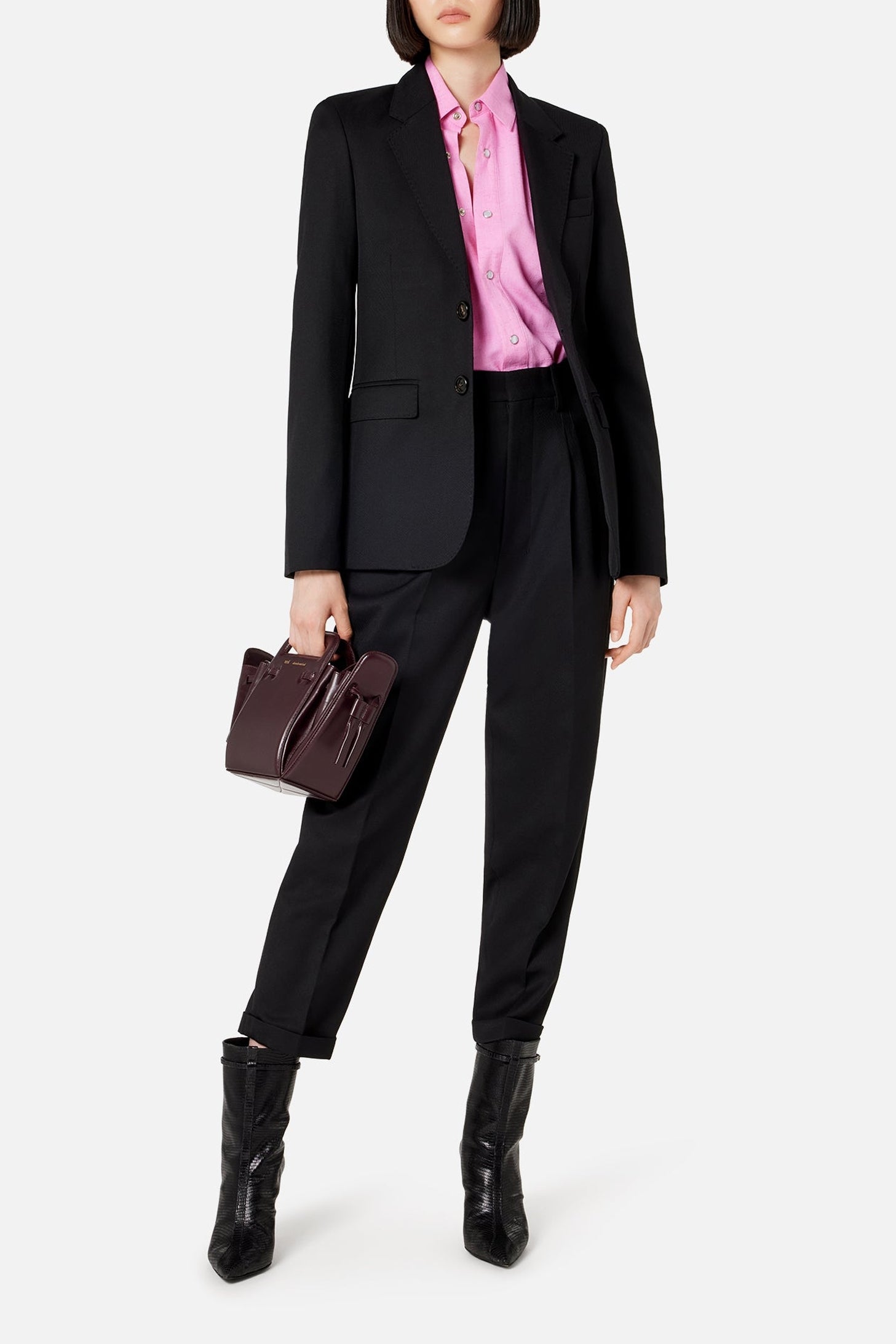 Pantalon coupe carotte en laine mélangée - Black