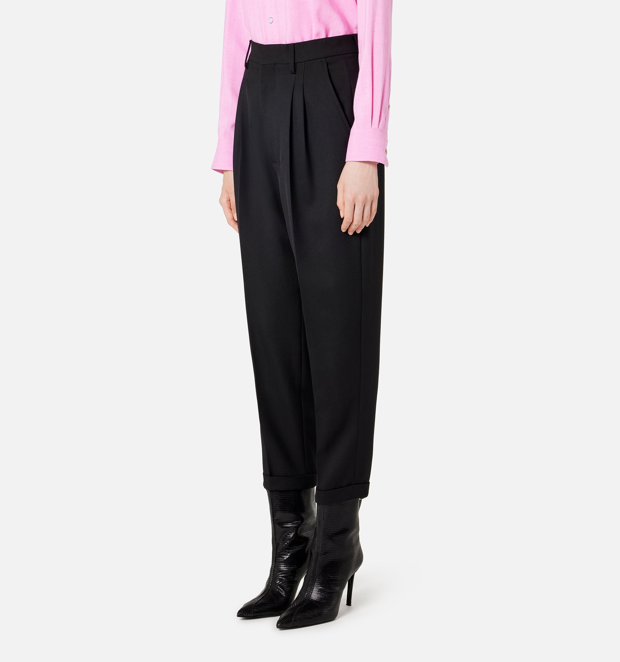 Pantalon coupe carotte en laine mélangée - Black