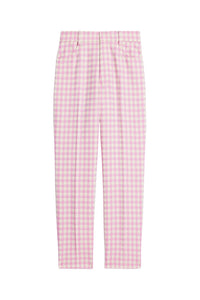 Pantalon cigarette à motif vichy en laine mélangée - Candy Pink & White