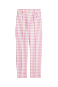Pantalon cigarette à motif vichy en laine mélangée - Candy Pink & Natural White