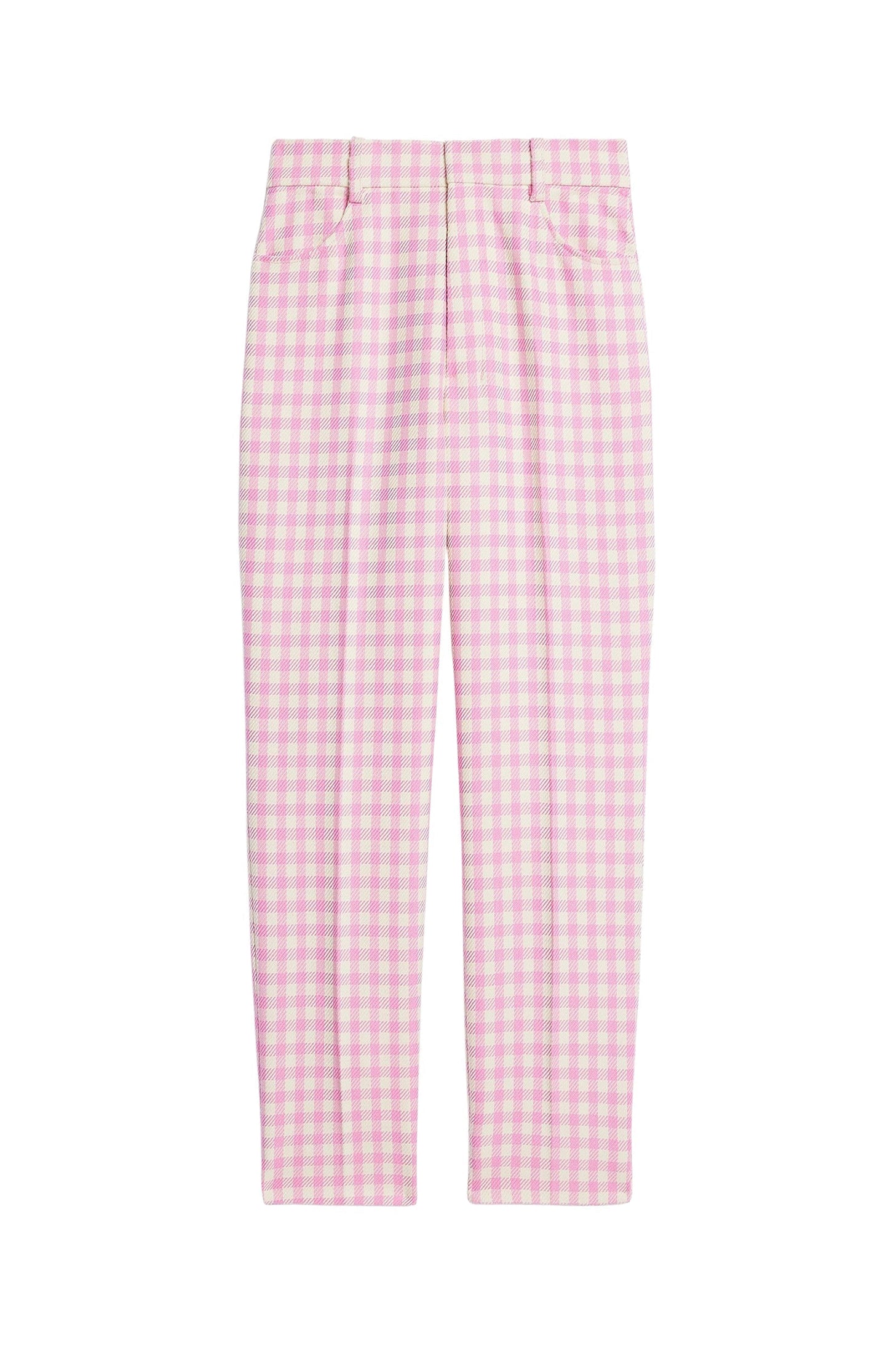 Pantalon cigarette à motif vichy en laine mélangée - Candy Pink & Natural White