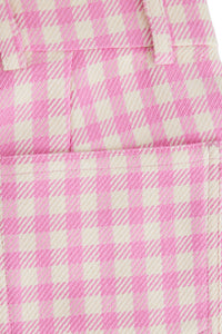 Pantalon cigarette à motif vichy en laine mélangée - Candy Pink & White