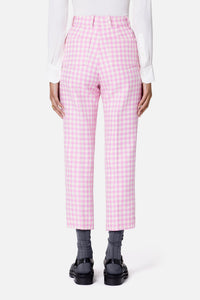 Pantalon cigarette à motif vichy en laine mélangée - Candy Pink & White