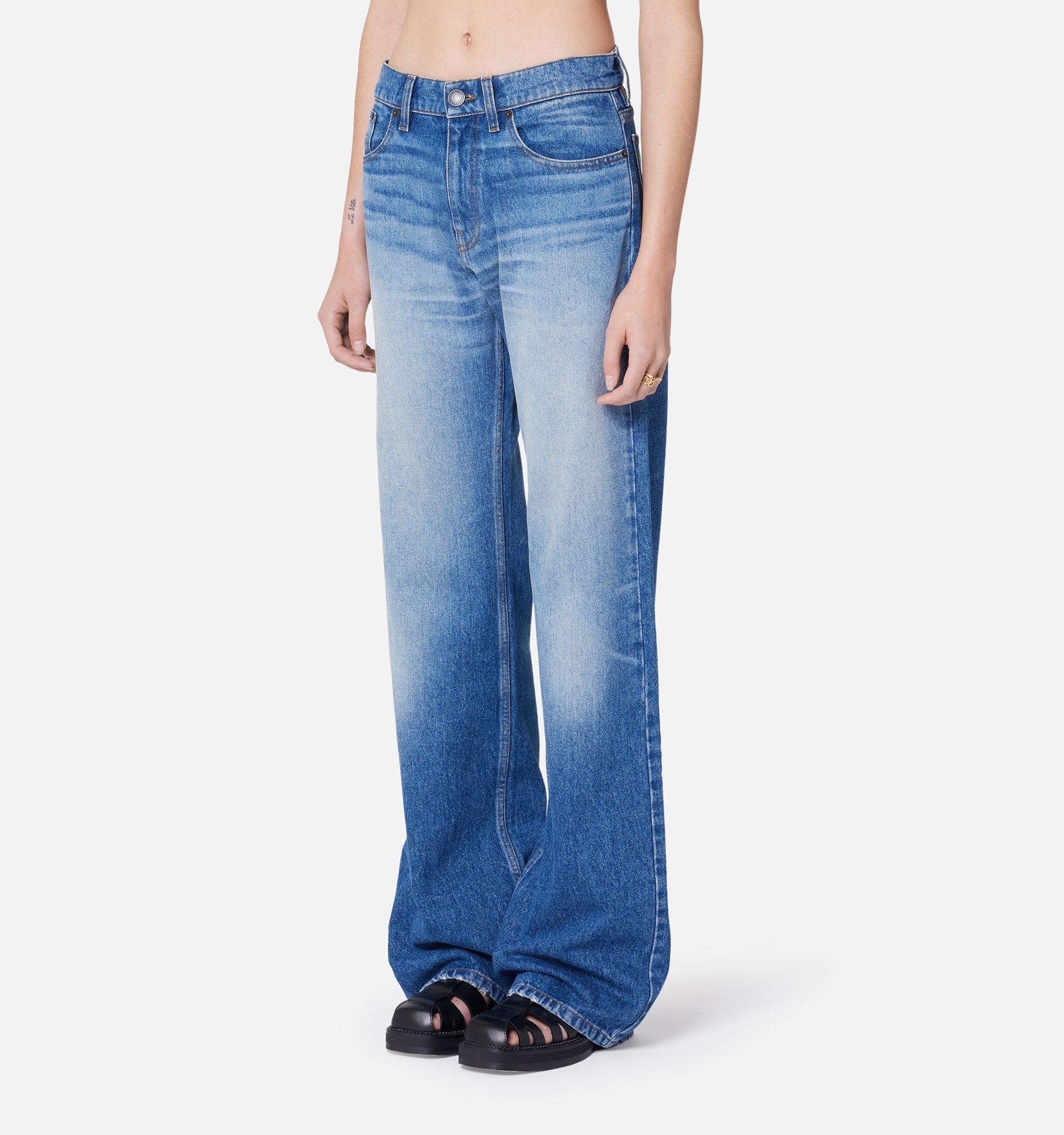 Pantalon boyfriend en denim - Used Blue