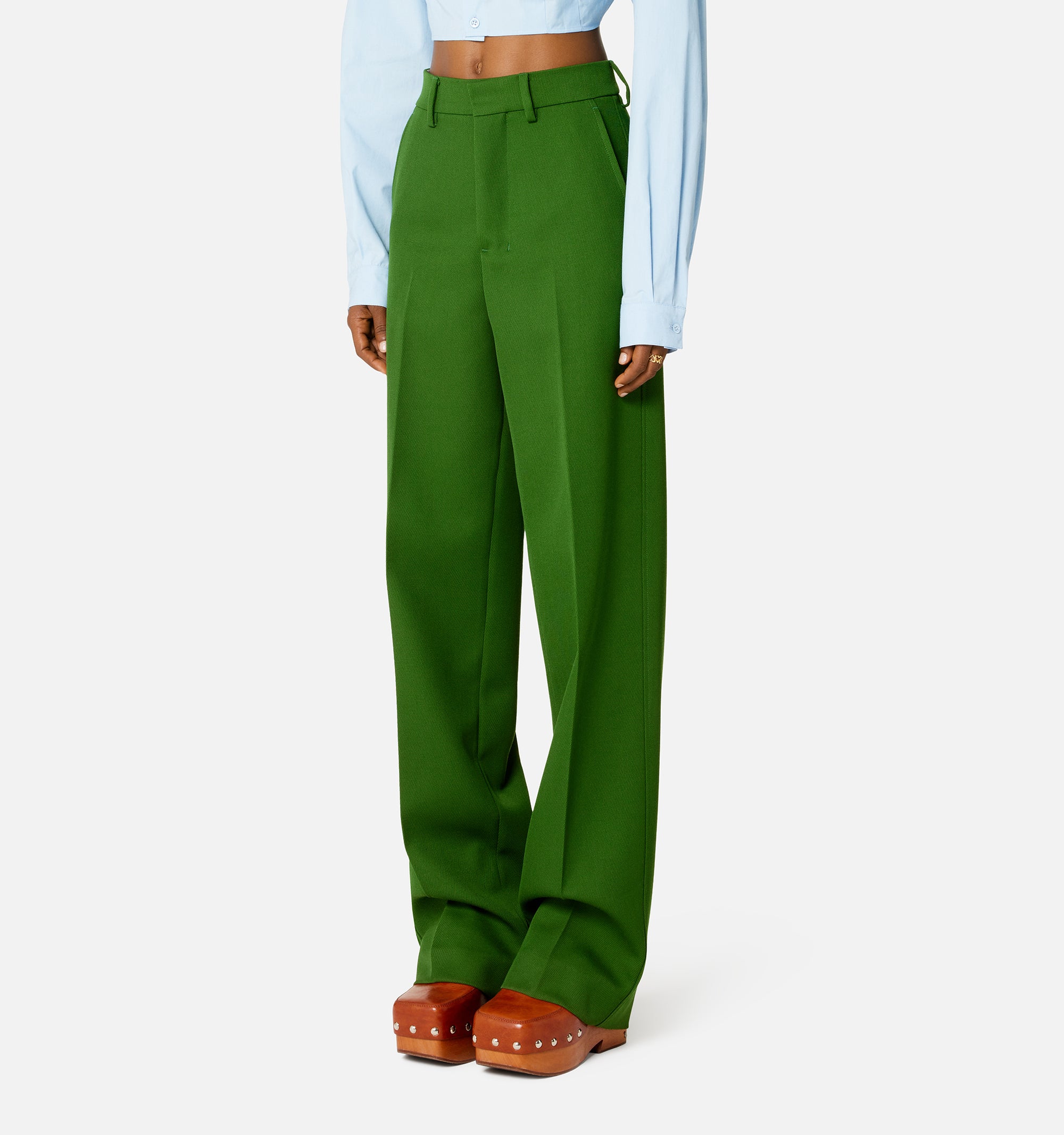 Pantalon large en laine - Evergreen