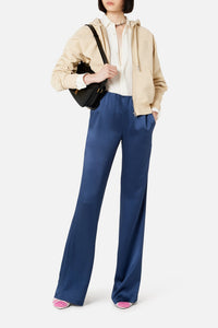 Pantalon evasé en soie mélangée - Nautic Blue