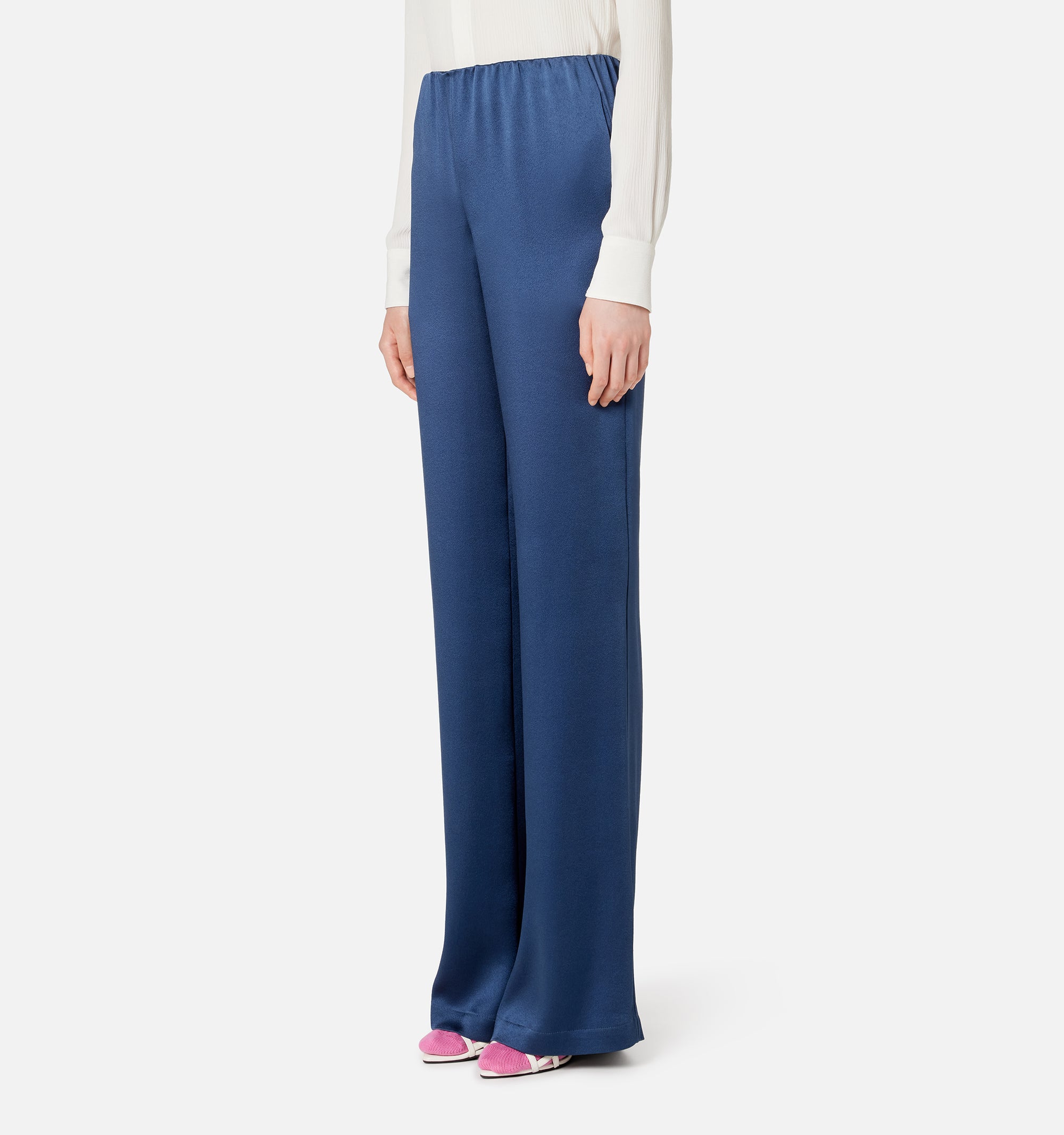 Pantalon evasé en soie mélangée - Nautic Blue
