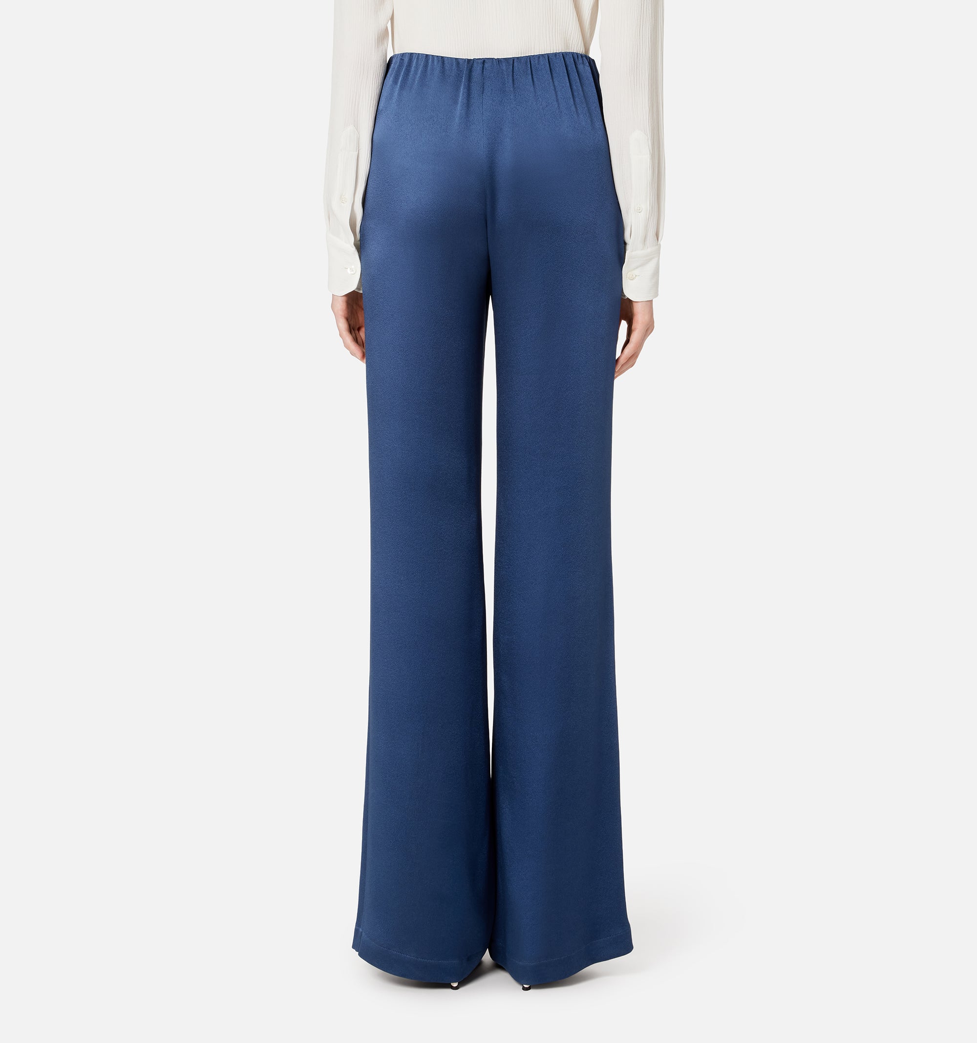 Pantalon evasé en soie mélangée - Nautic Blue