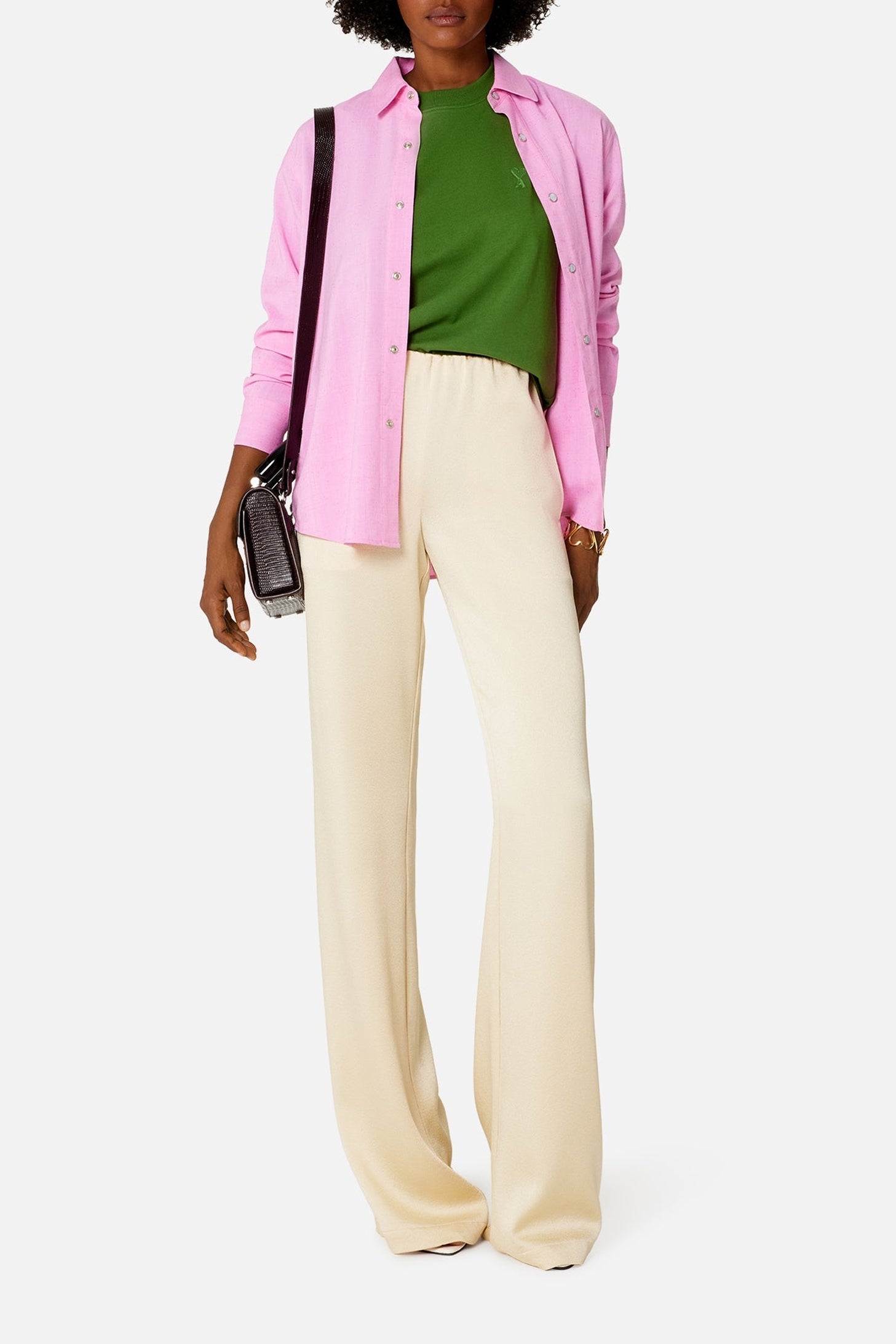 Flared silk blend trousers - Vanilla