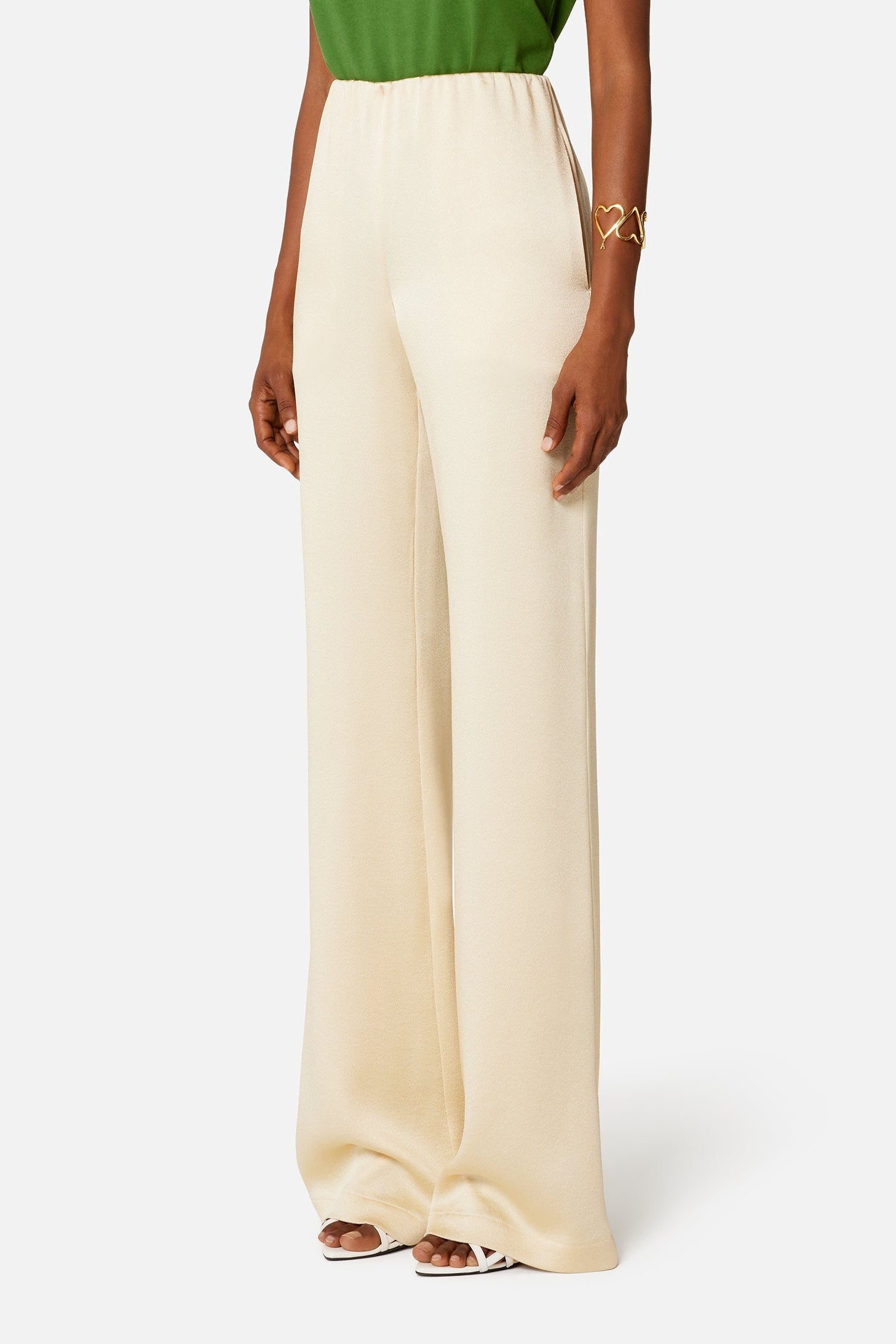 Flared silk blend trousers - Vanilla