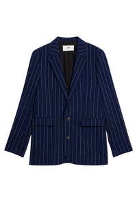Blazer rayé à boutons en laine - Nautic Blue & Natural White