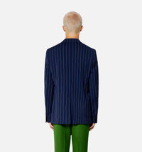 Blazer rayé à boutons en laine - Nautic Blue & Natural White