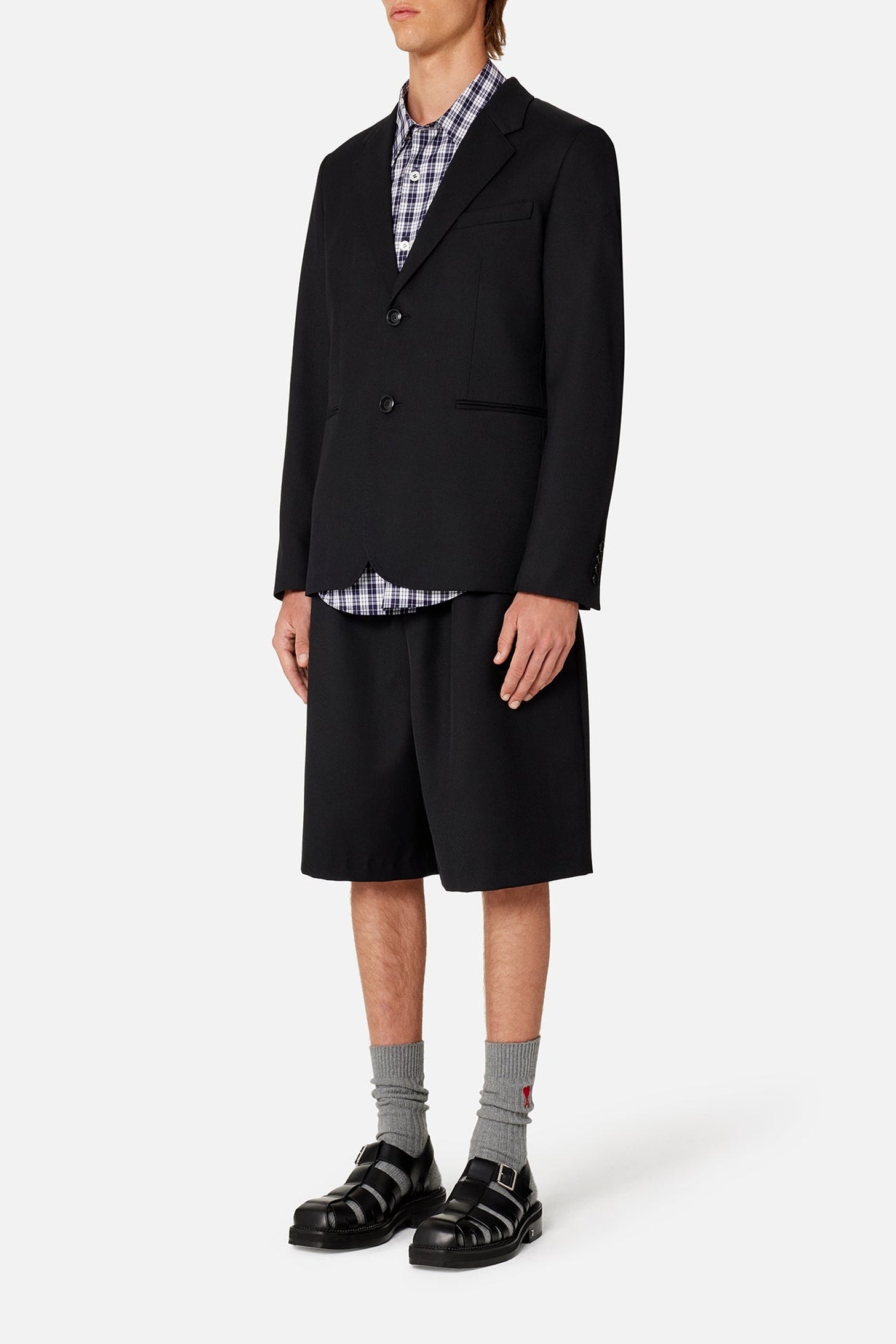 Blazer à boutons en laine mélangée - Black