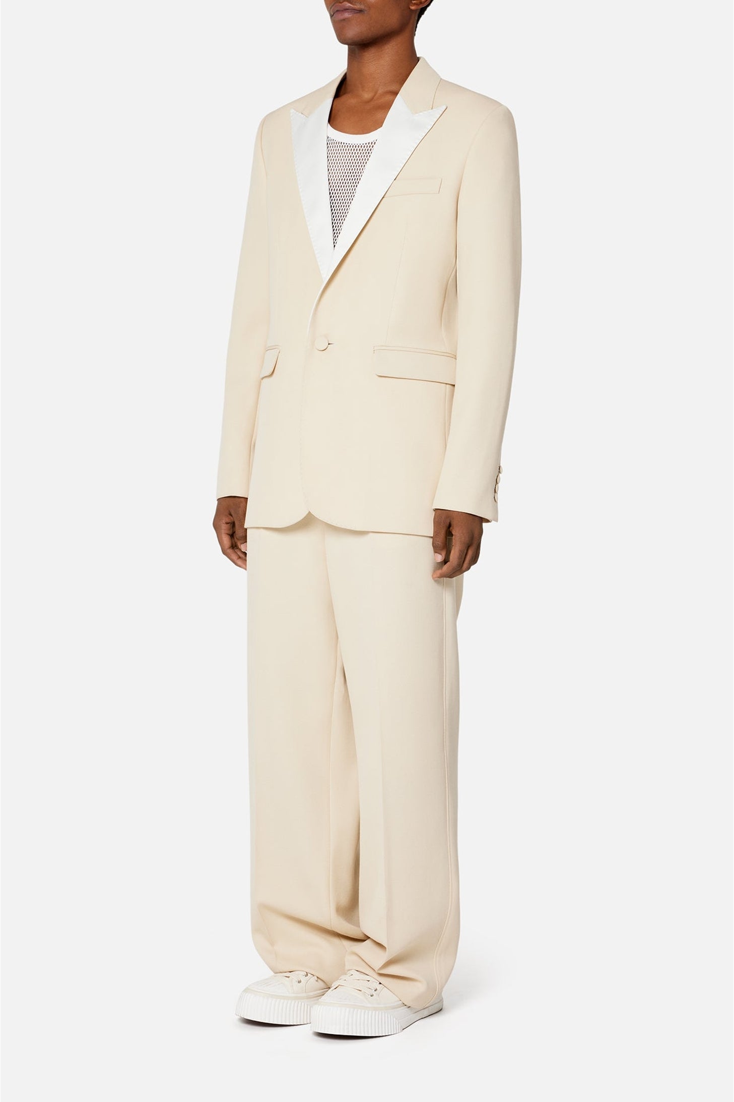 Blazer à col satiné en laine - Vanilla