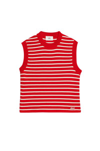 Pull sans manches à rayures en laine - Scarlet Red & Natural White