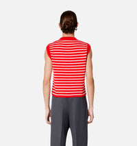 Pull sans manches à rayures en laine - Scarlet Red & Natural White