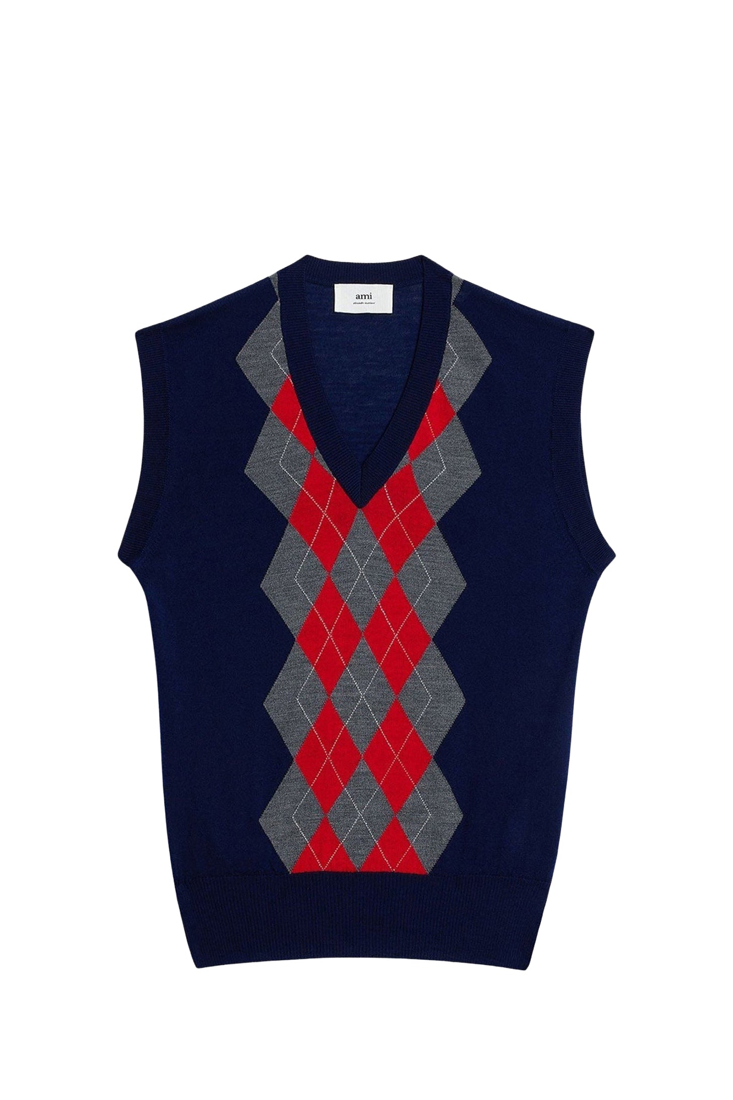 Pull sans manches à motif en laine - Navy & Heather Grey