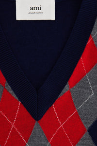 Pull sans manches à motif en laine - Navy & Heather Grey