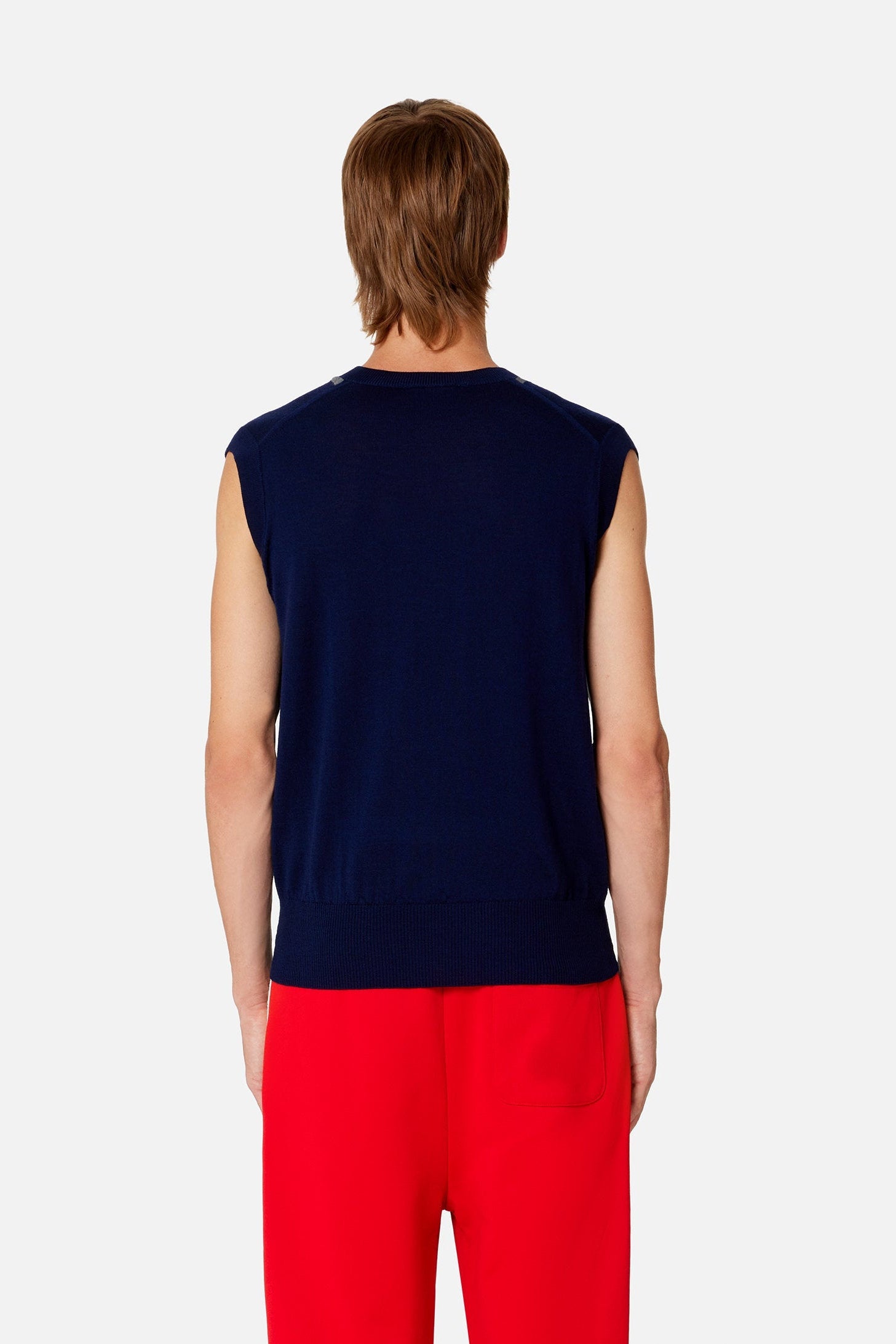 Pull sans manches à motif en laine - Navy & Heather Grey