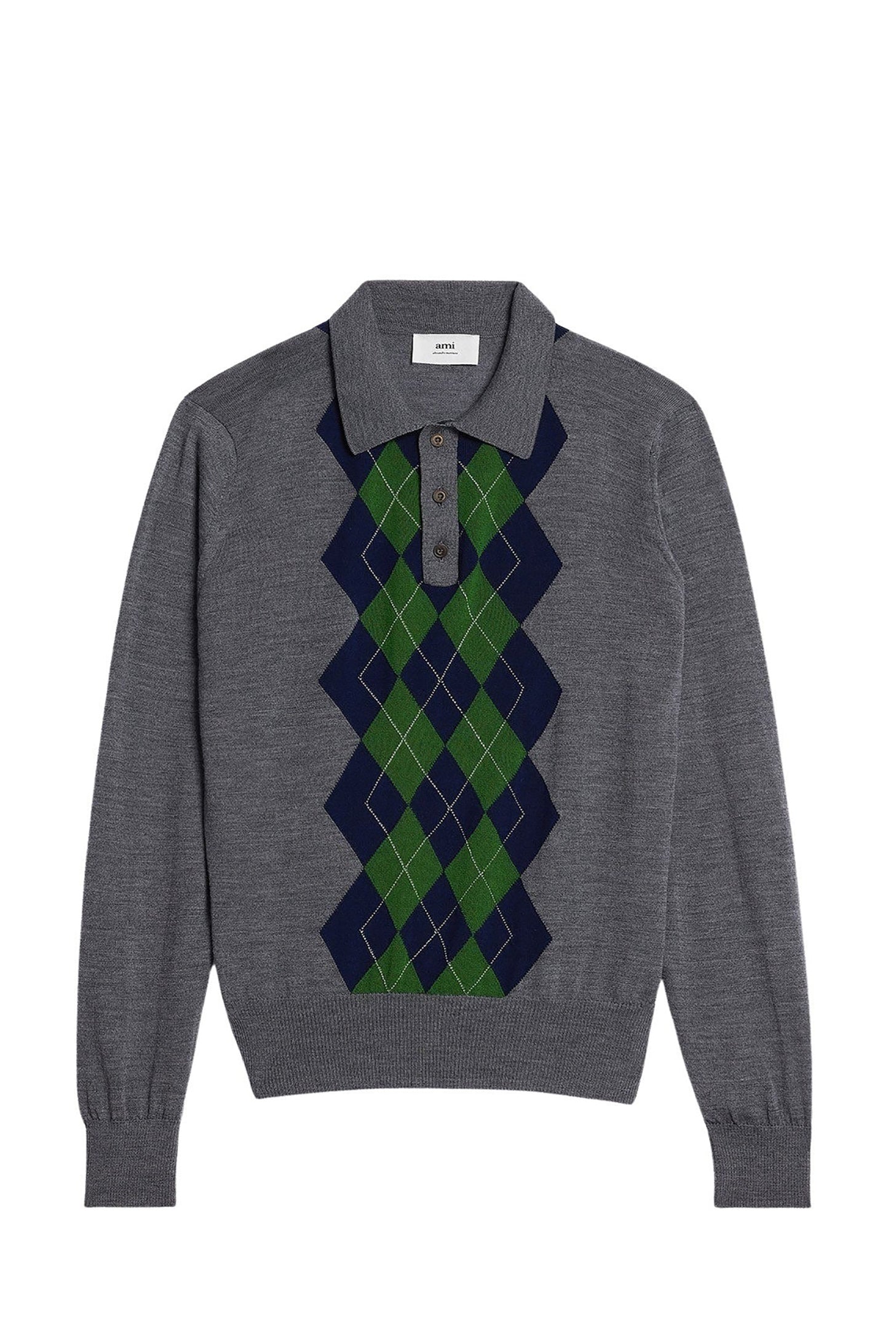 Pull à motif argyle en laine - Heather Grey & Navy & Green