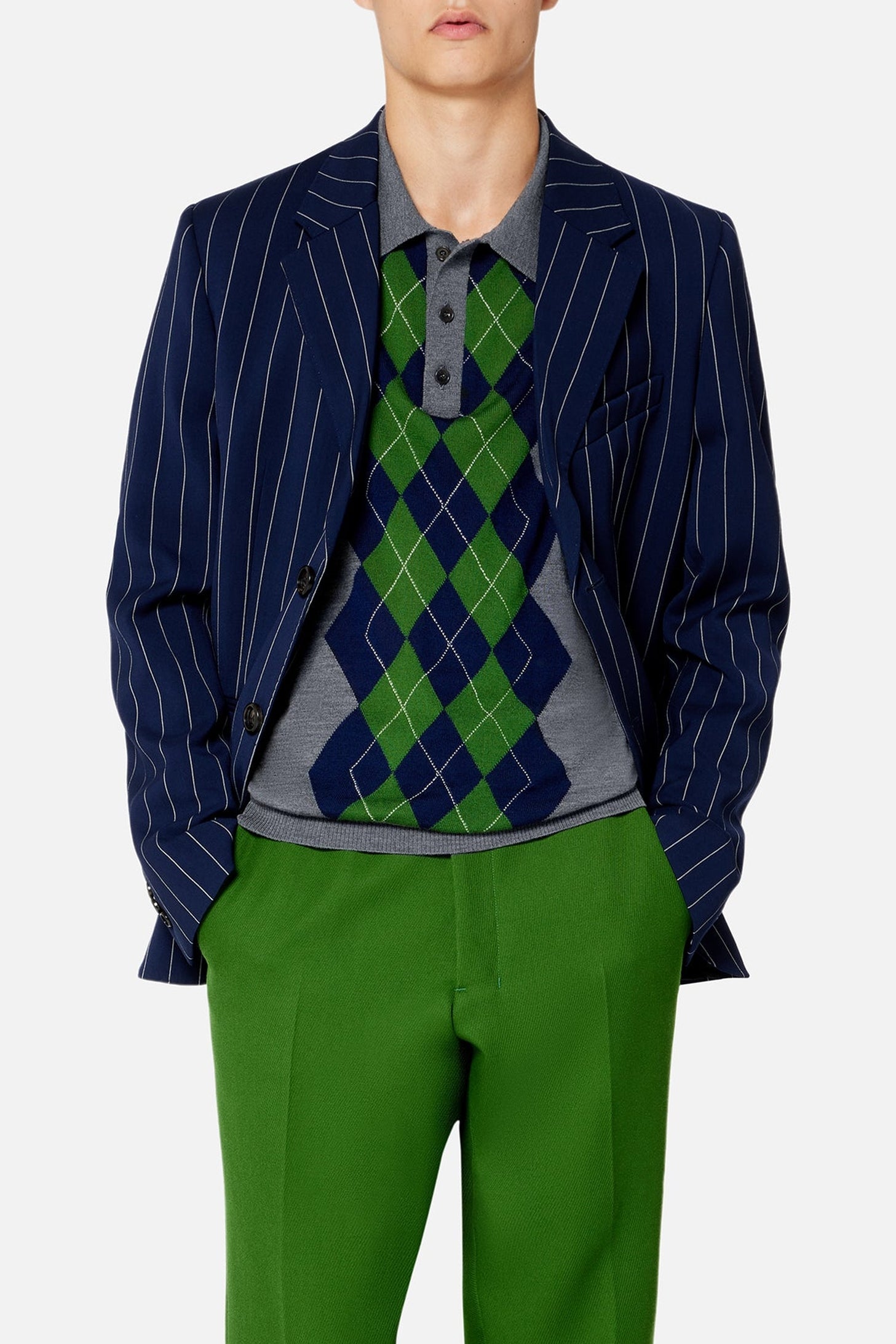 Pull à motif argyle en laine - Heather Grey & Navy & Green