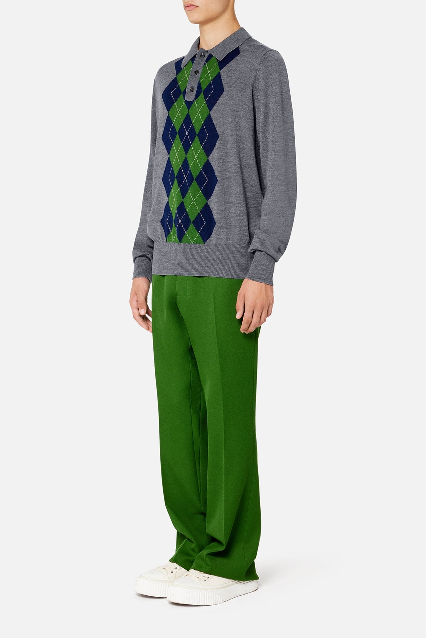 Pull à motif argyle en laine - Heather Grey & Navy & Green