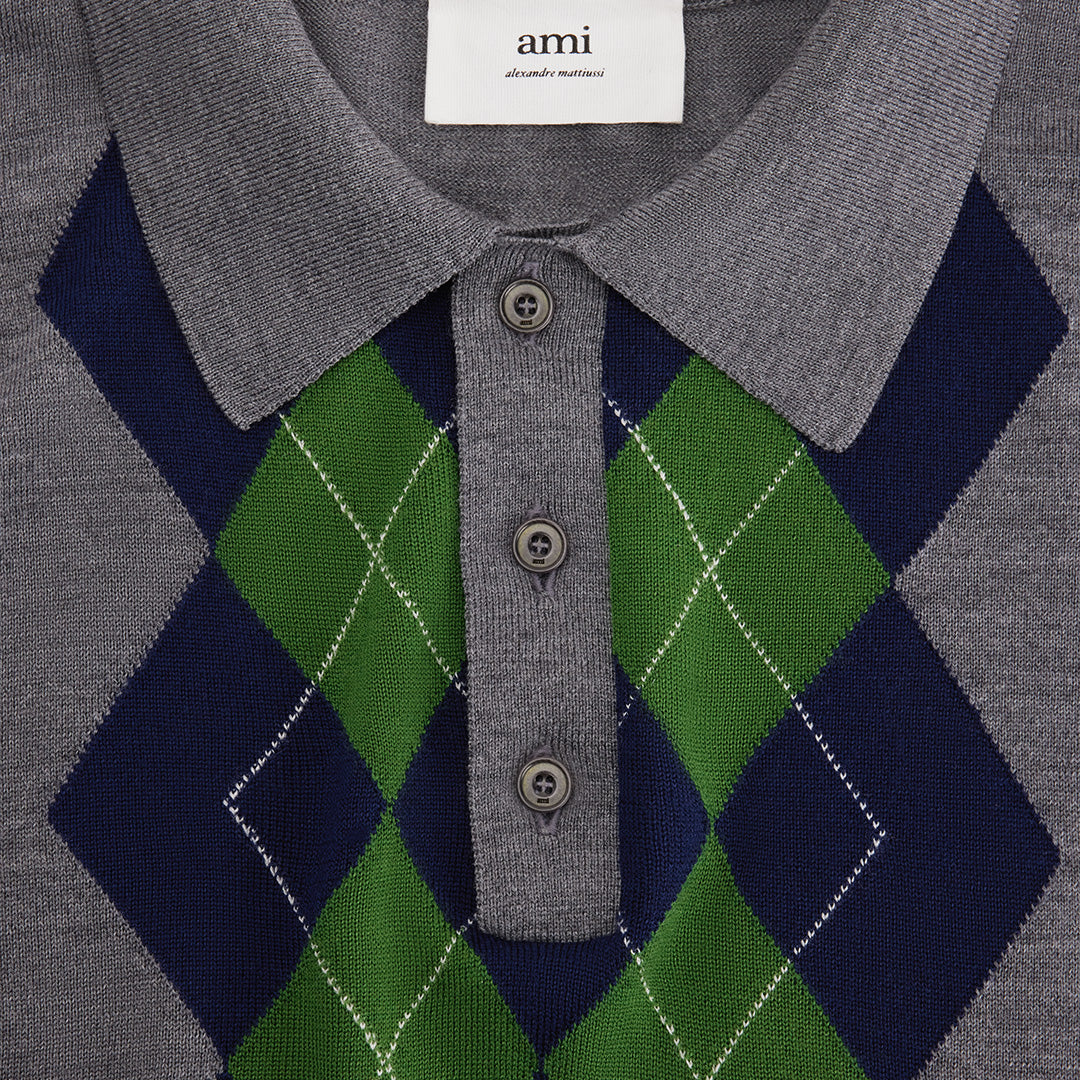 Pull à motif argyle en laine - Heather Grey & Navy & Green