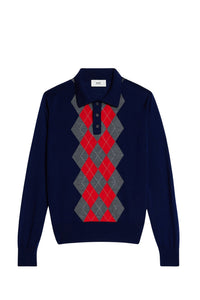 Pull à motif argyle en laine - Navy & Heather Grey & Red