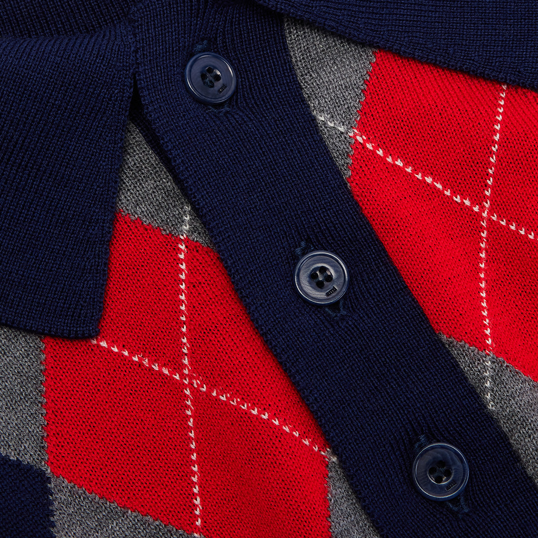 Pull à motif argyle en laine - Navy & Heather Grey & Red