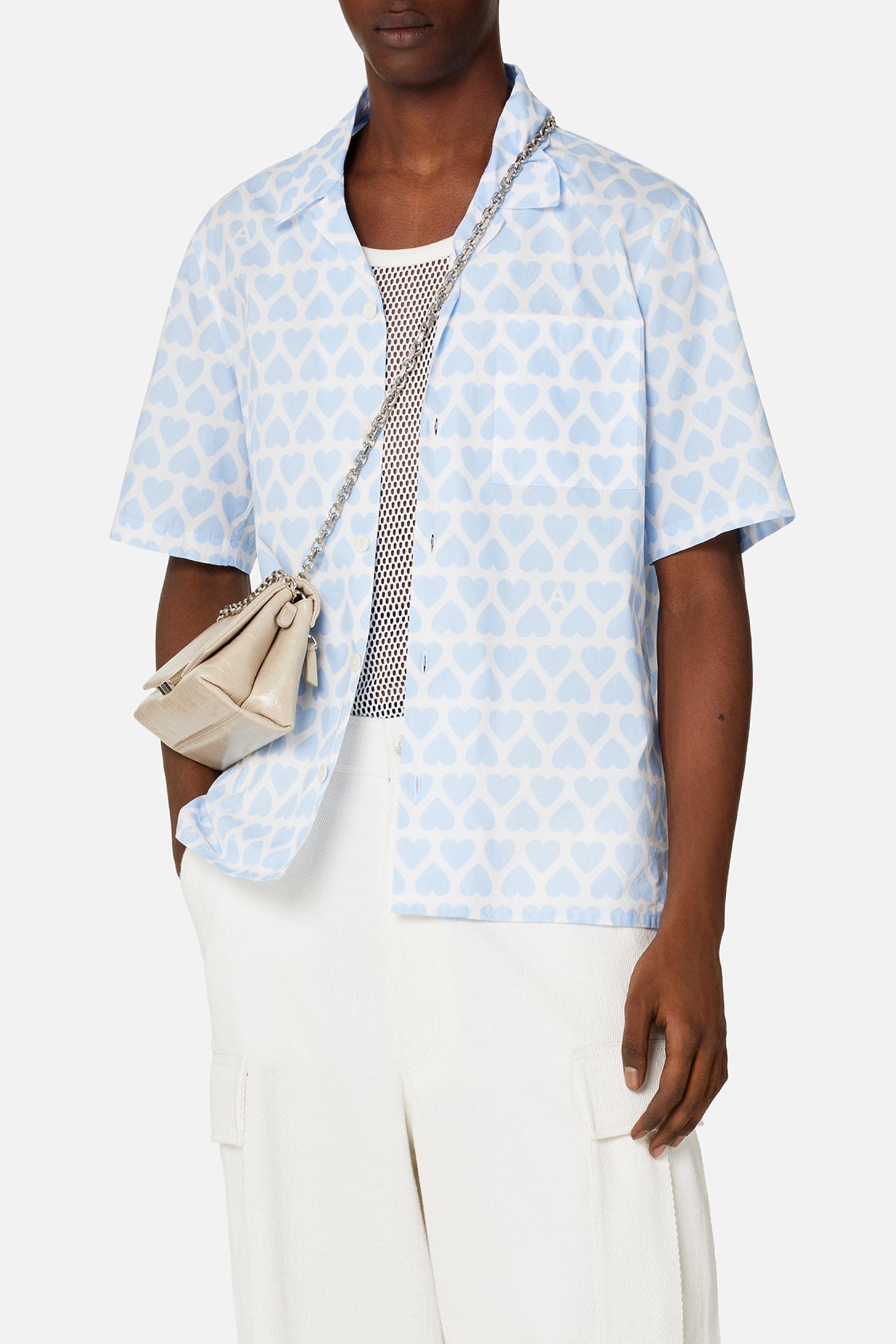 Chemise à manches courtes et col requin - Sky Blue & Natural White