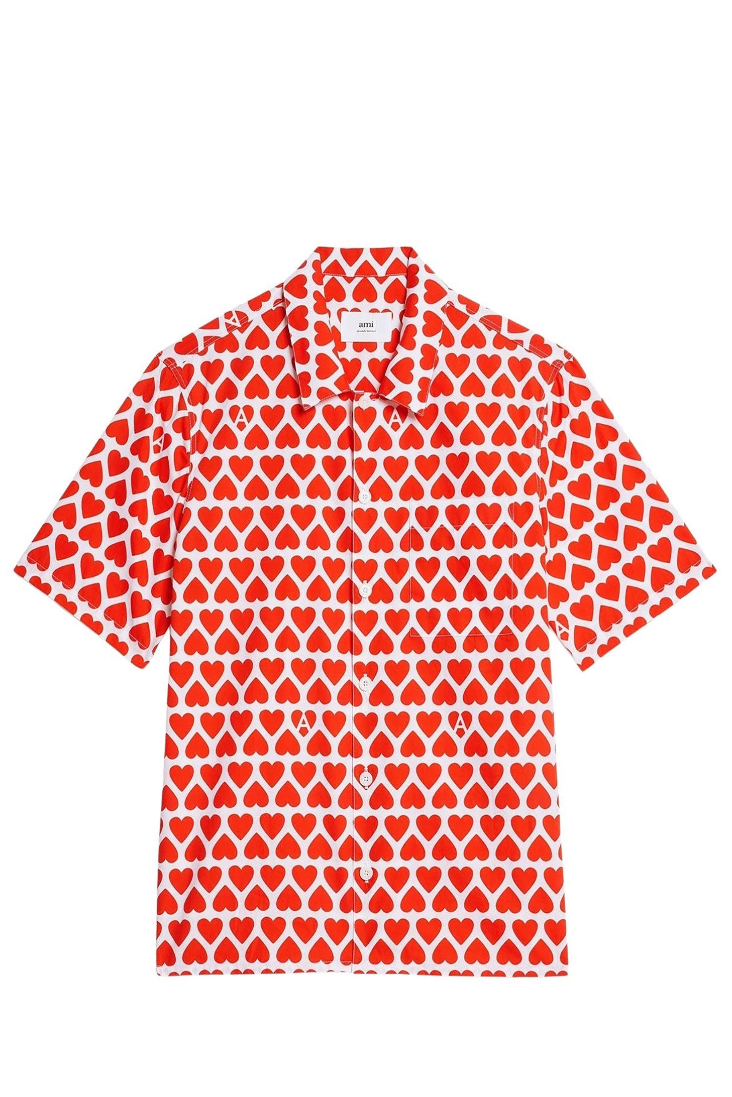 Chemise à manches courtes et col requin - Scarlet Red & Natural White
