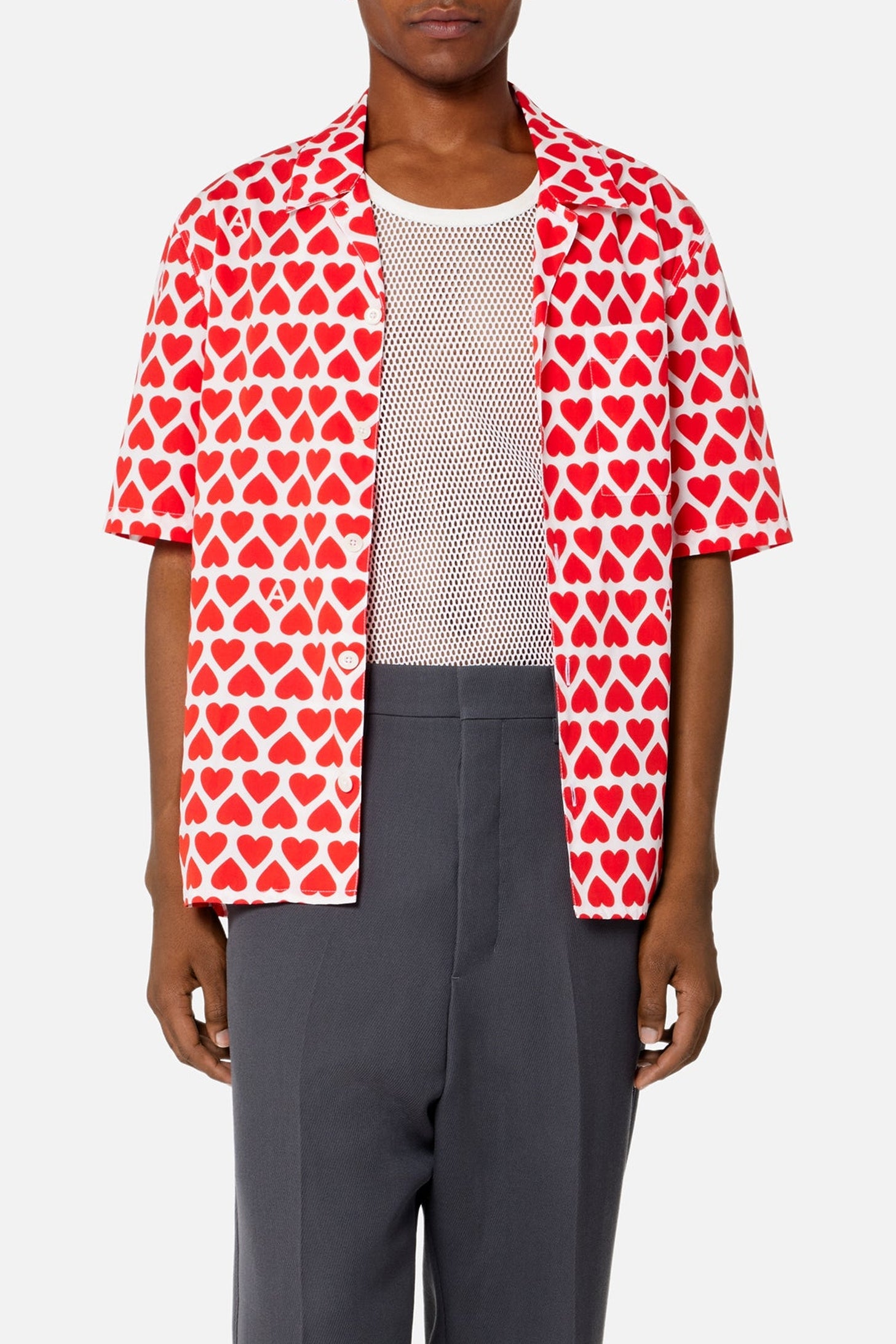 Chemise à manches courtes et col requin - Scarlet Red & Natural White