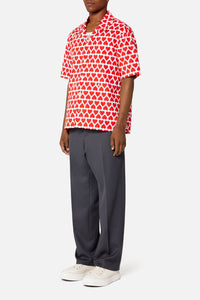 Chemise à manches courtes et col requin - Scarlet Red & Natural White