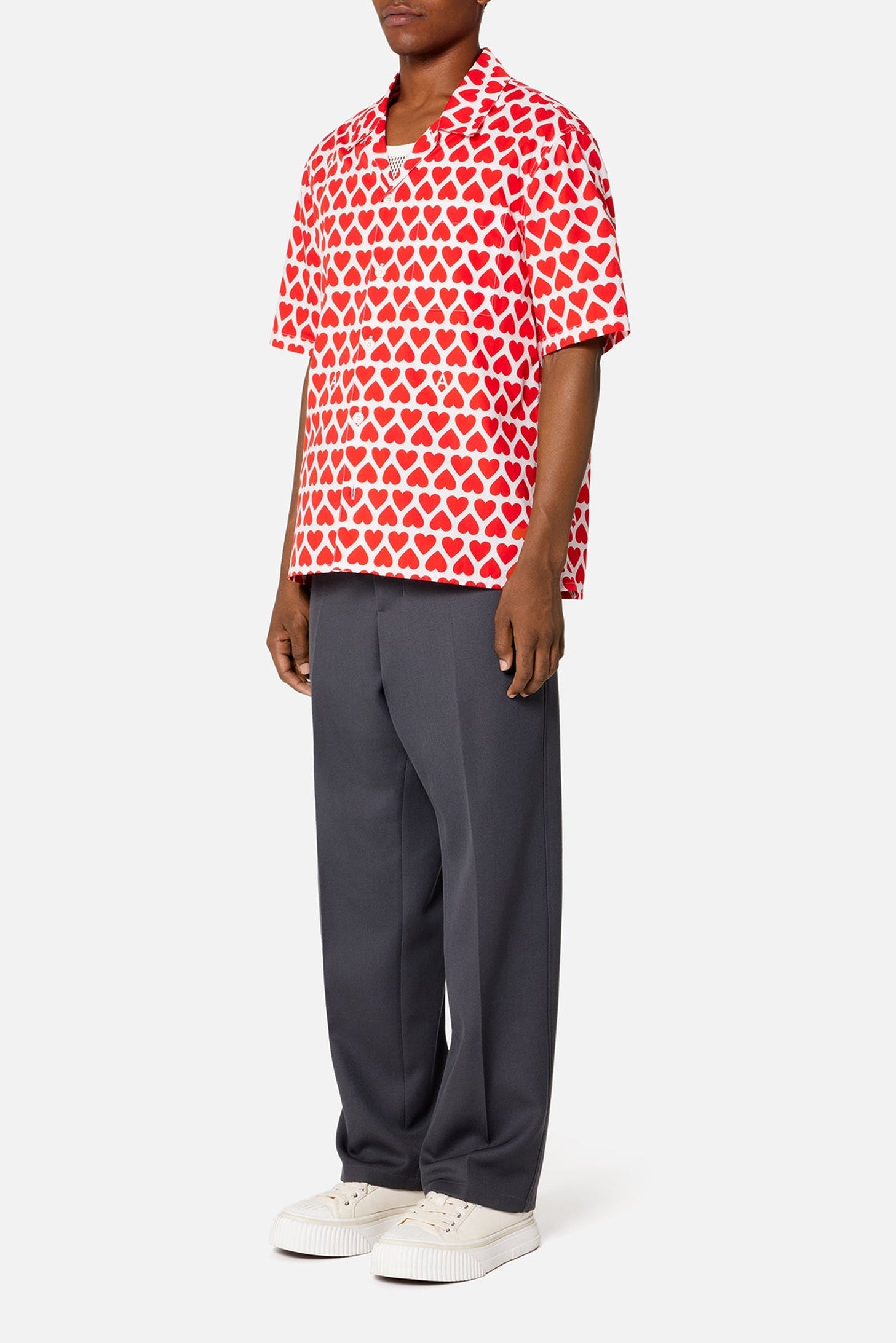 Chemise à manches courtes et col requin - Scarlet Red & Natural White