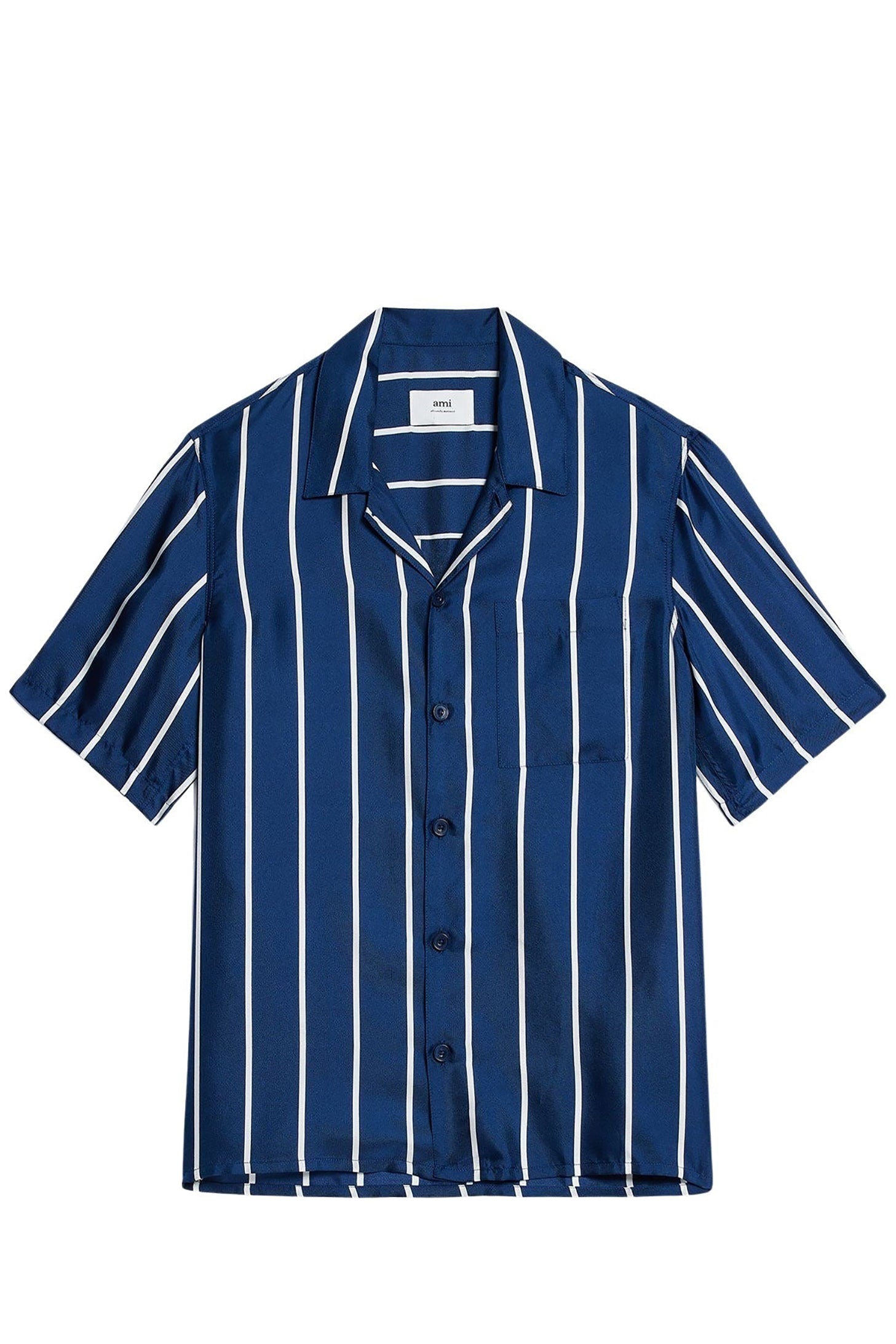 Chemise à manches courtes et col requin en soie - Nautic Blue & Natural White