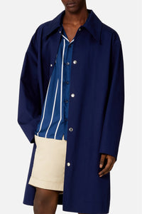 Chemise à manches courtes et col requin en soie - Nautic Blue & Natural White