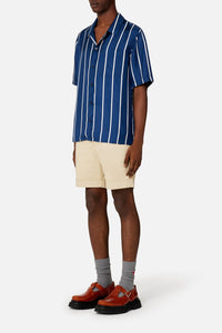 Chemise à manches courtes et col requin en soie - Nautic Blue & Natural White