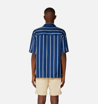 Chemise à manches courtes et col requin en soie - Nautic Blue & Natural White