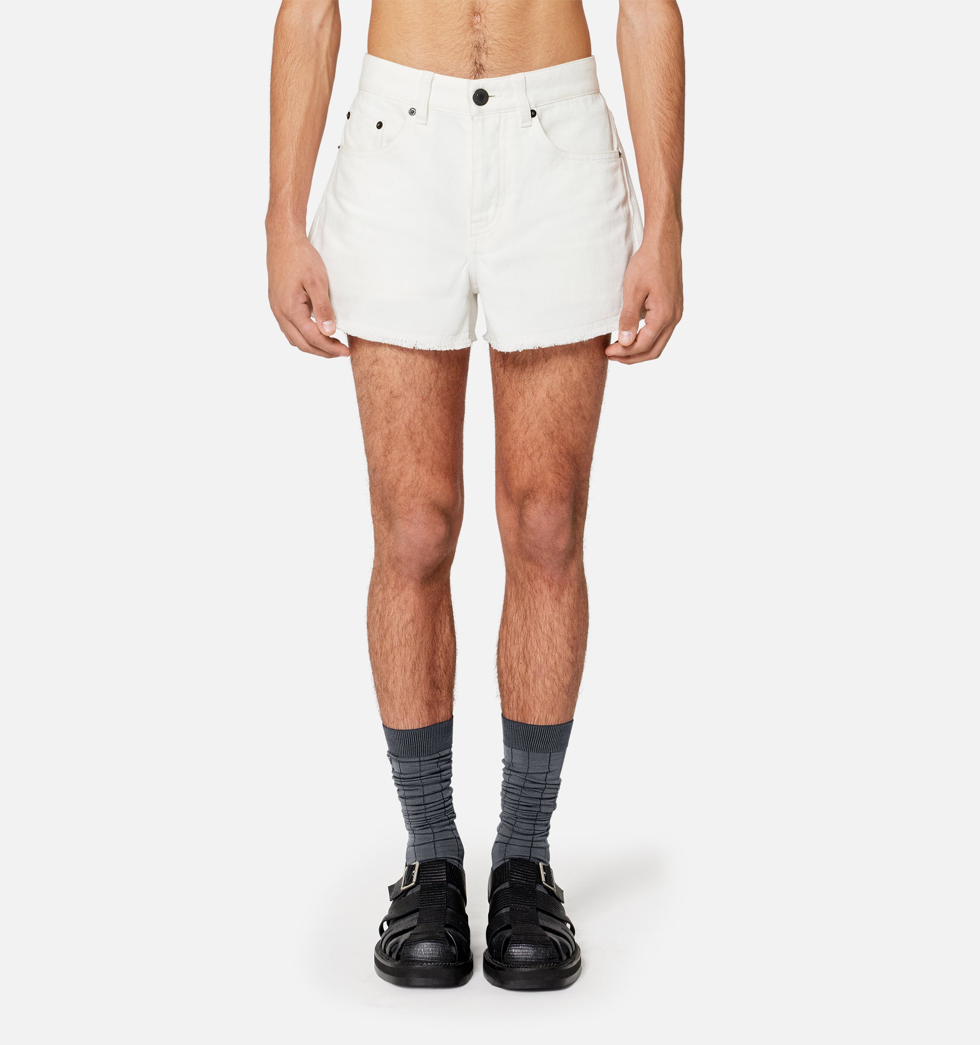 Short effiloché en denim - Natural White