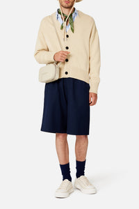Bermuda à taille élastiquée en laine mélangée - Nautic Blue