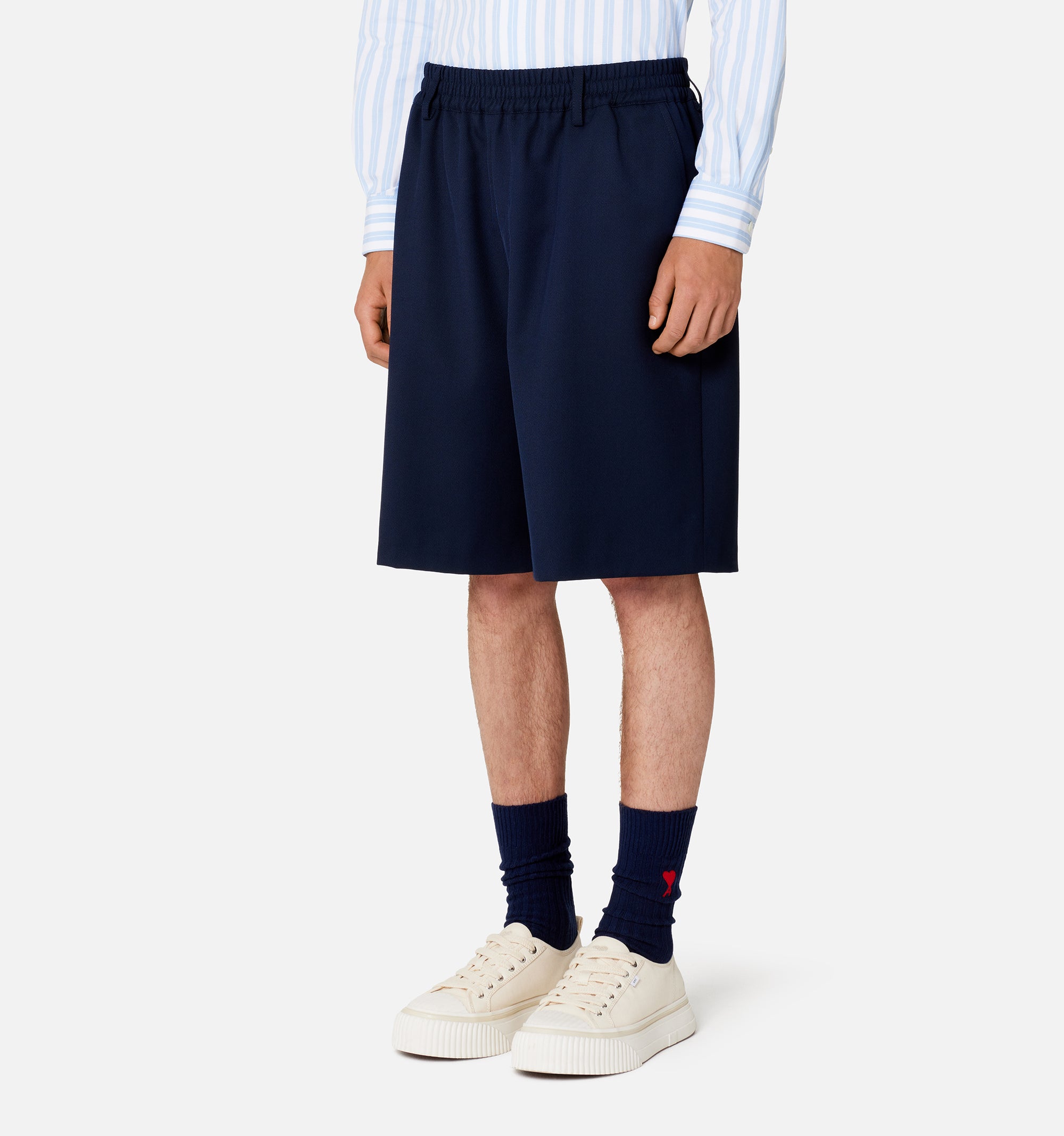 Bermuda à taille élastiquée en laine mélangée - Nautic Blue