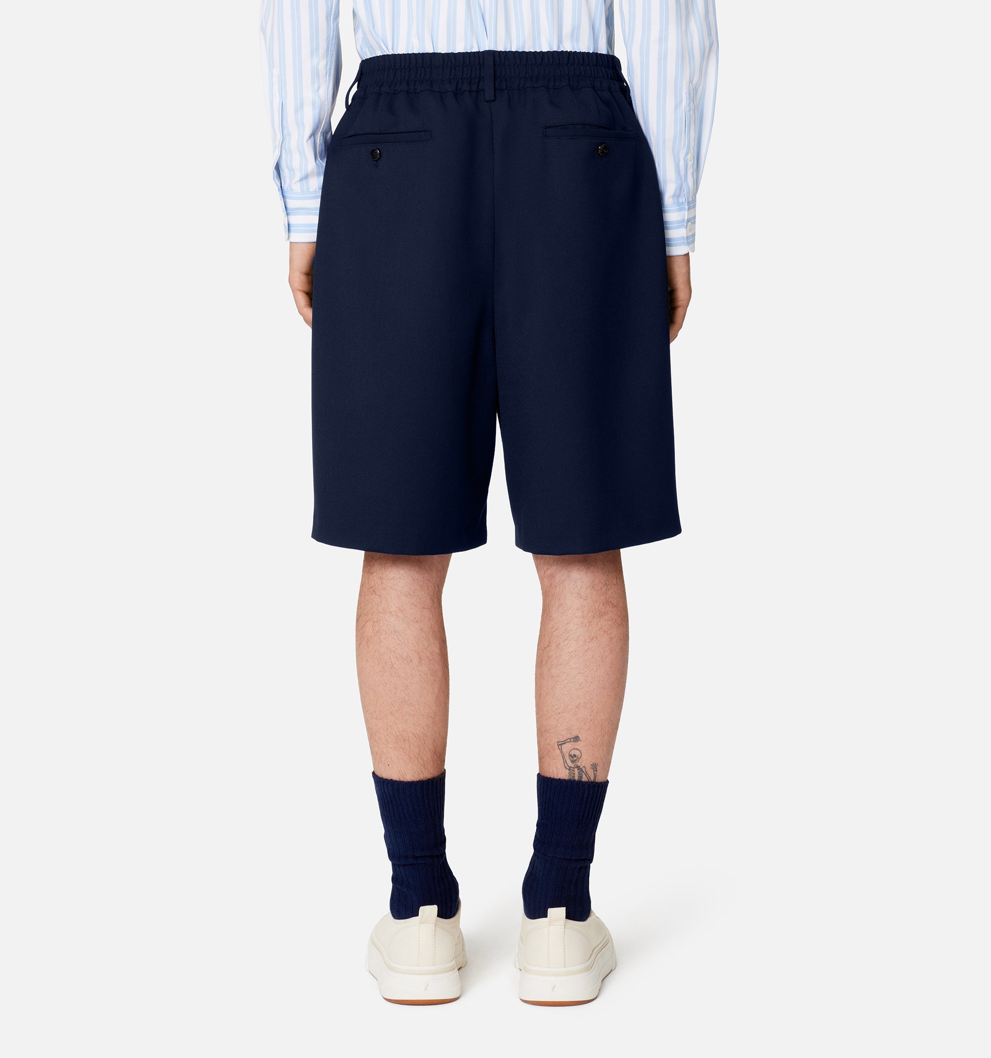 Bermuda à taille élastiquée en laine mélangée - Nautic Blue
