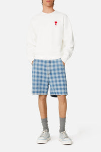 Bermuda Alex à motif vichy en denim - Bleached Blue