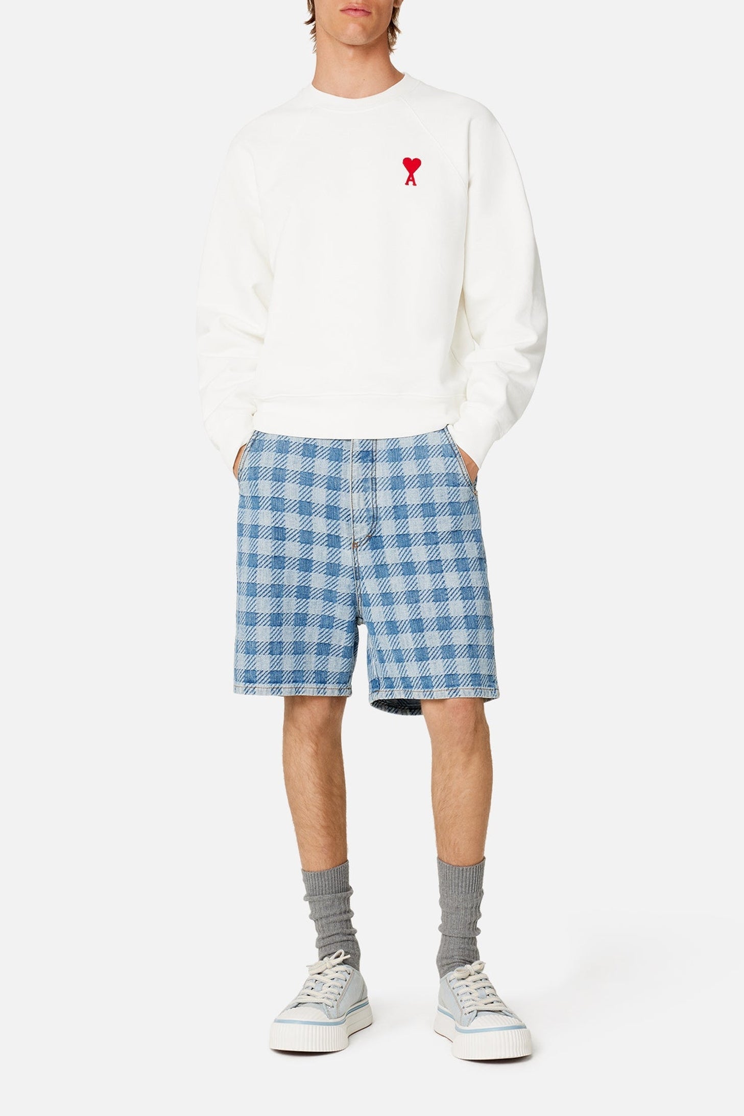 Bermuda Alex à motif vichy en denim - Bleached Blue