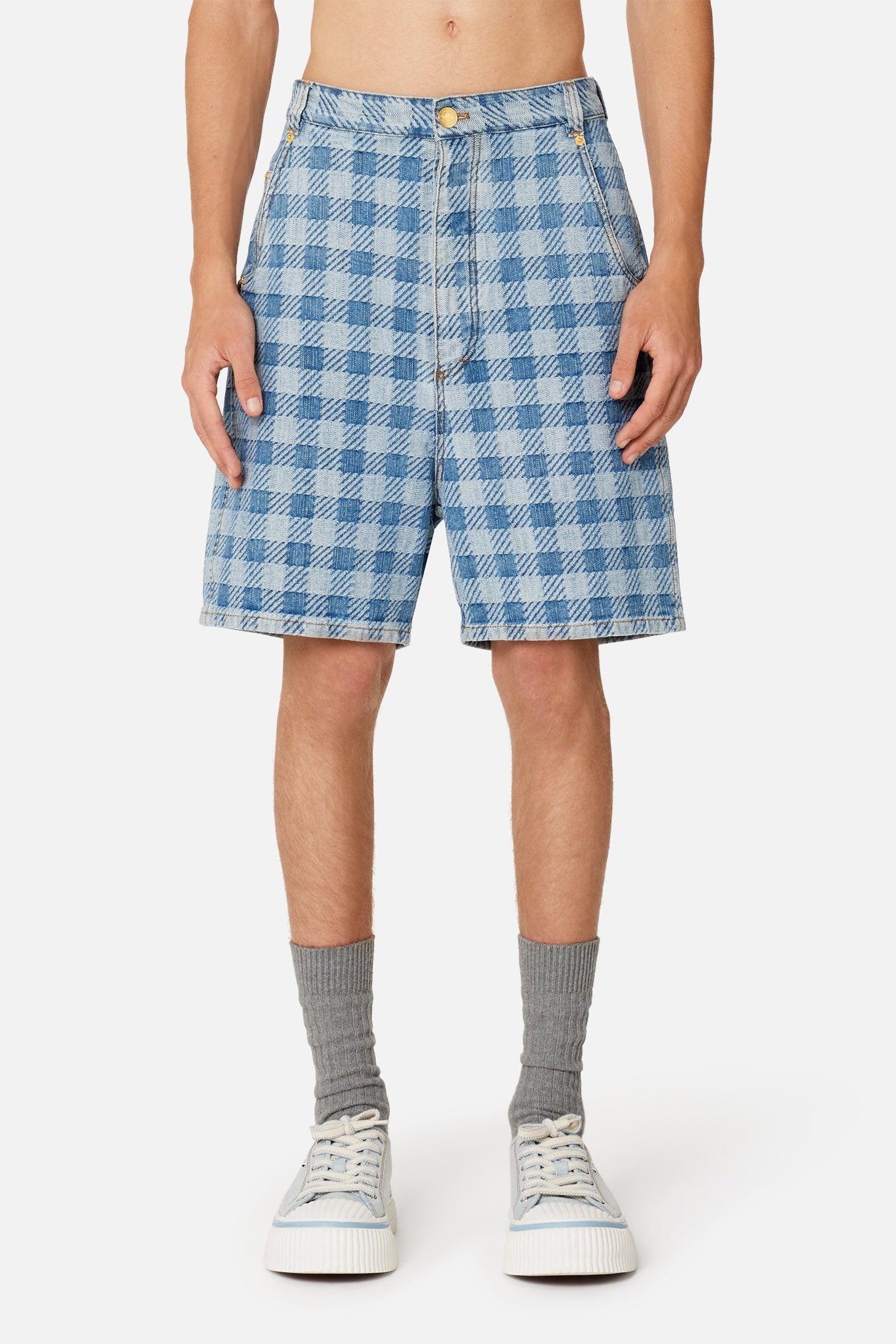 Bermuda Alex à motif vichy en denim - Bleached Blue